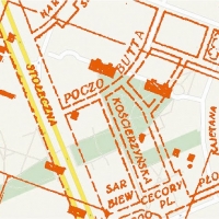 Park nałożony na prostokątnej działce Prochowni